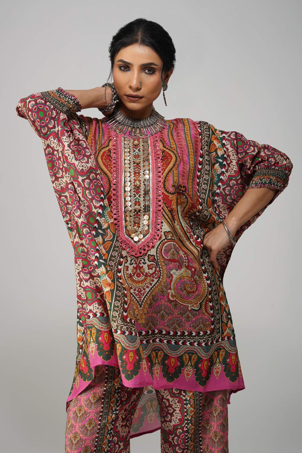Sawariya Cot-Cotton Printed Co-ord Set with Mirror Embellishment