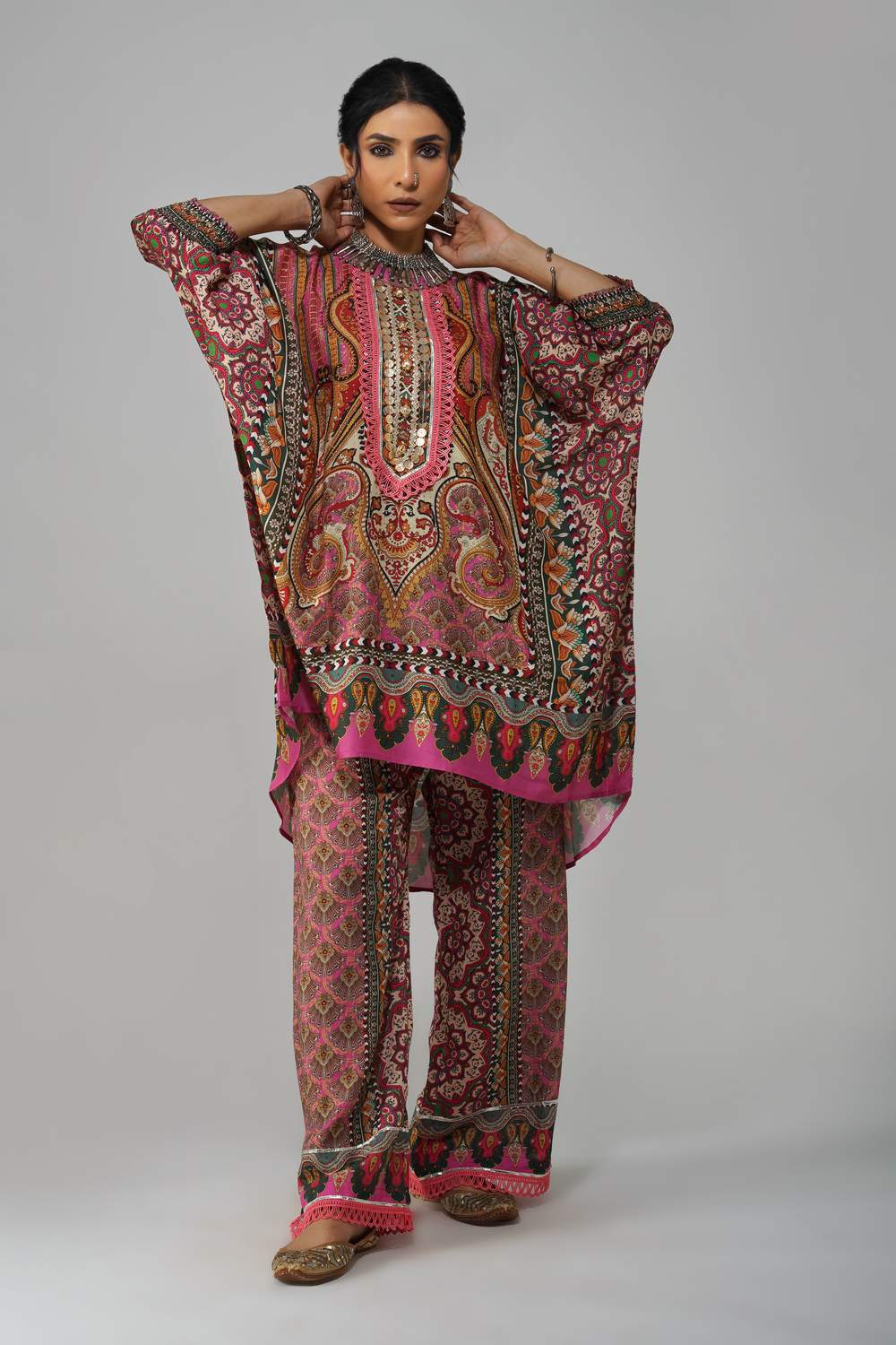 Sawariya Cot-Cotton Printed Co-ord Set with Mirror Embellishment