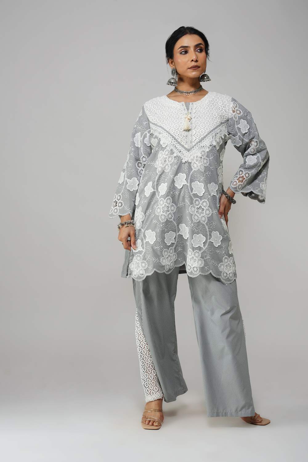 Rangreez Cot-Cotton Co-ord Set with Delicate Lace Detailing