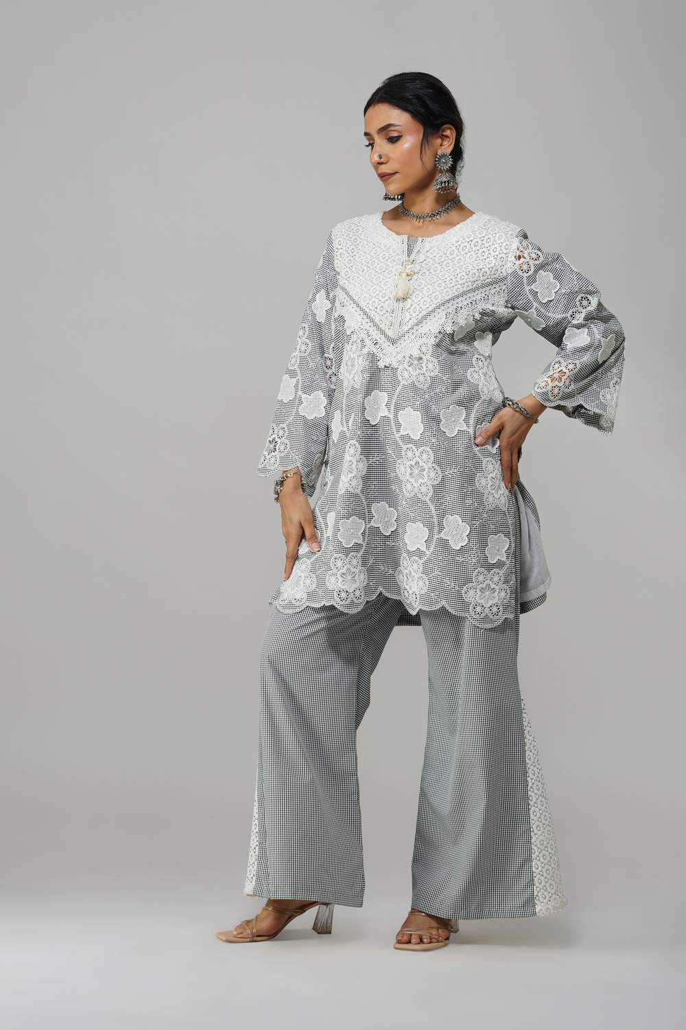 Rangreez Cot-Cotton Co-ord Set with Delicate Lace Detailing