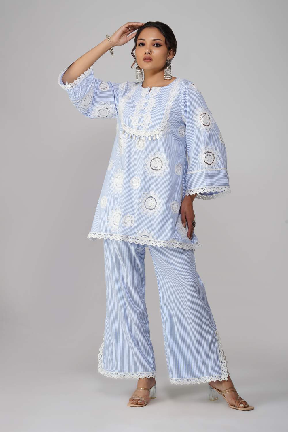 Rangreez Cot-Cotton Co-ord Set with Delicate Lace Detailing