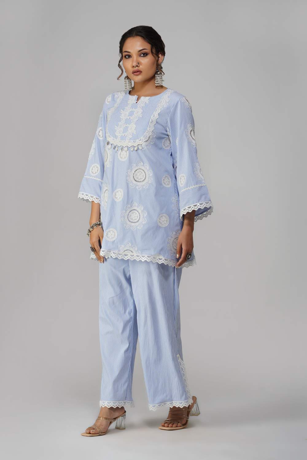 Rangreez Cot-Cotton Co-ord Set with Delicate Lace Detailing