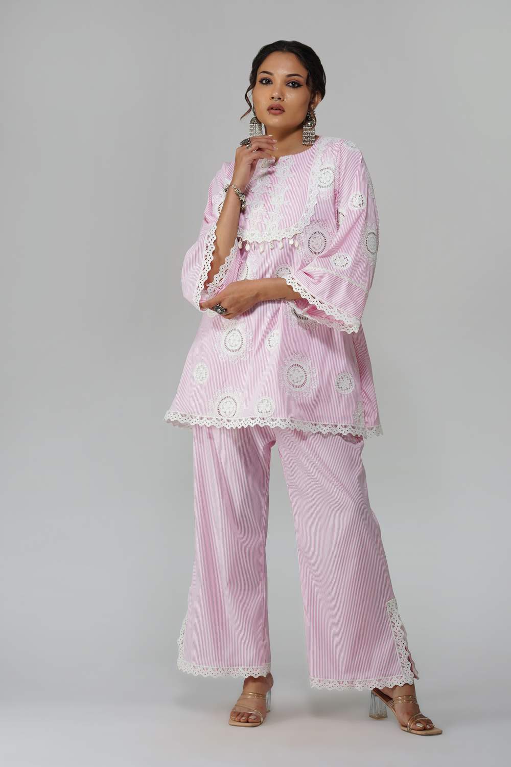 Rangreez Cot-Cotton Co-ord Set with Delicate Lace Detailing