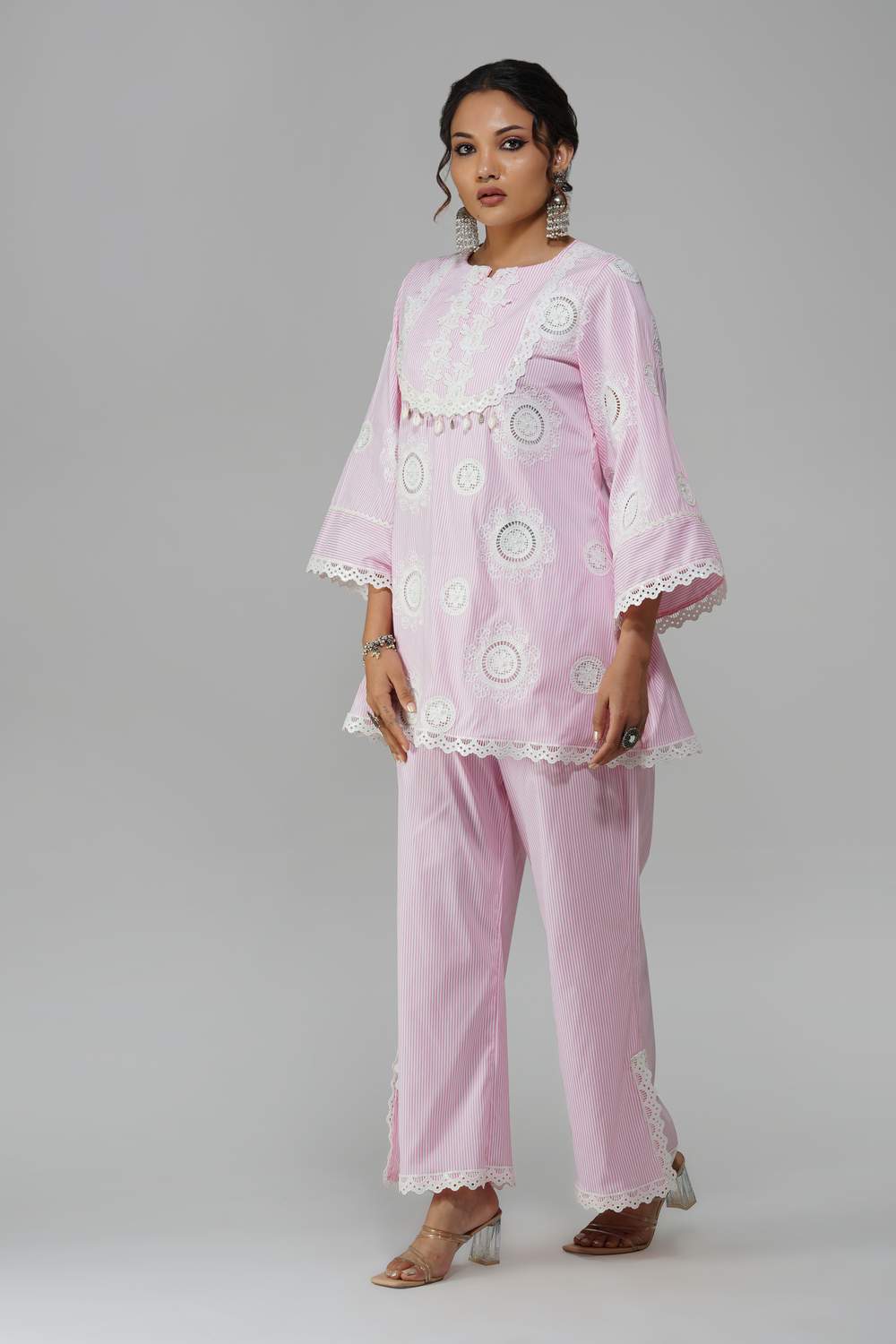 Rangreez Cot-Cotton Co-ord Set with Delicate Lace Detailing