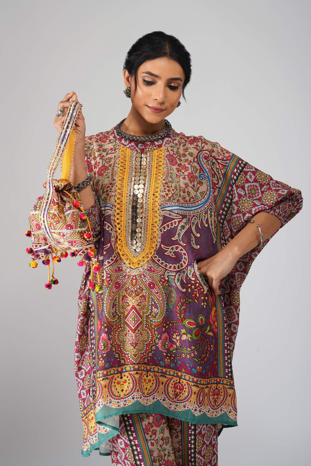 Sawariya Purple Blossom Co-ord Set in Pure Cotton