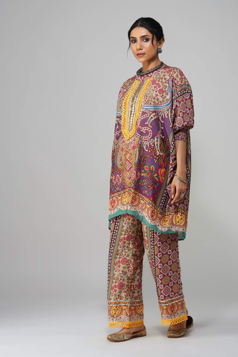 Sawariya Purple Blossom Co-ord Set in Pure Cotton