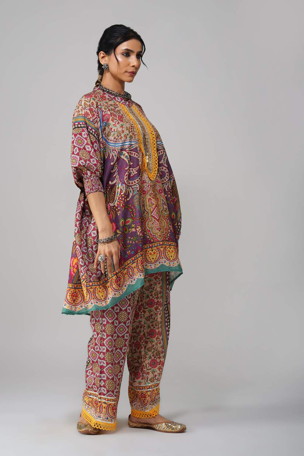 Sawariya Purple Blossom Co-ord Set in Pure Cotton