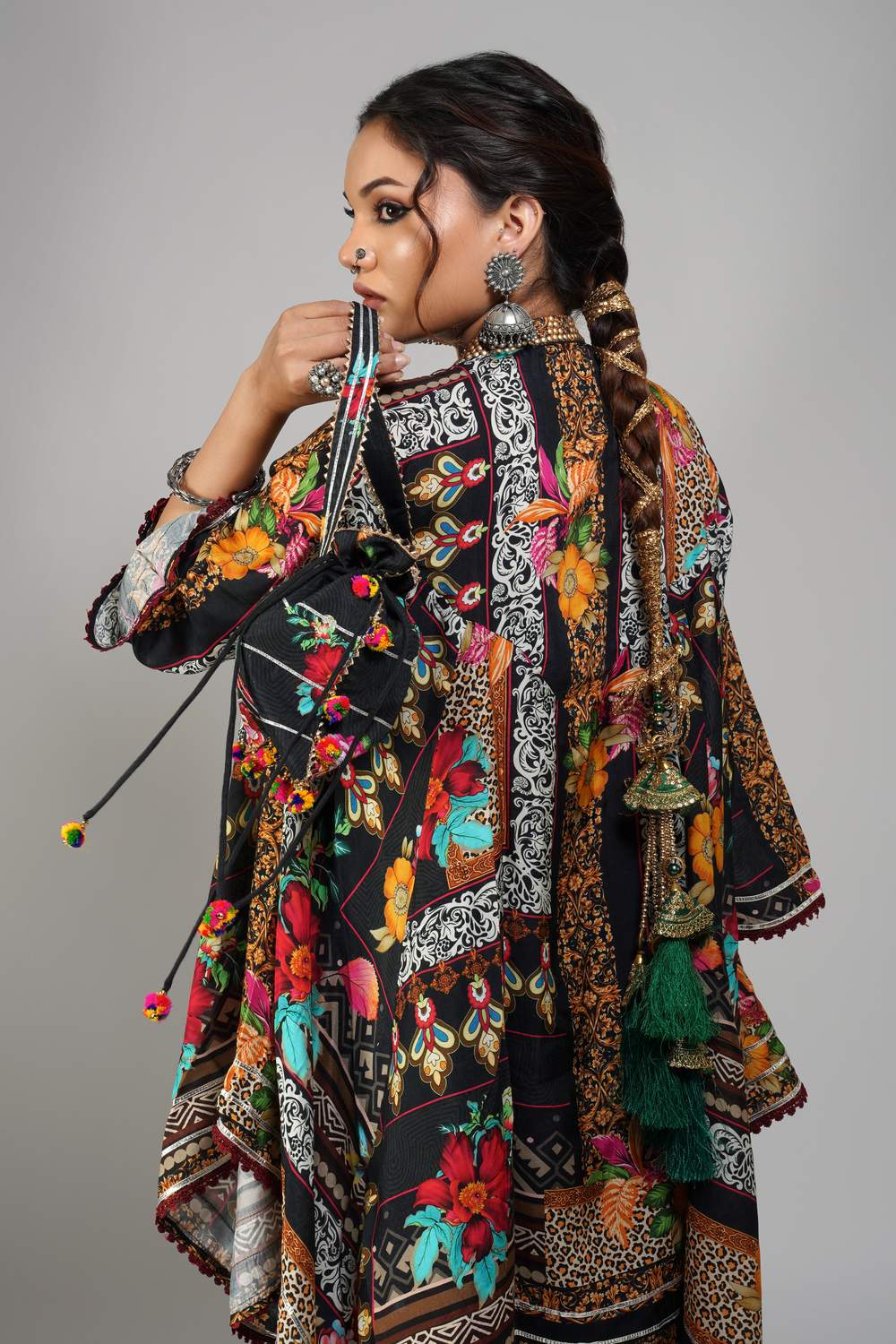 Floral and motif printed cotton muslin co-ord set