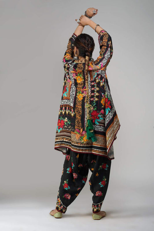 Floral and motif printed cotton muslin co-ord set