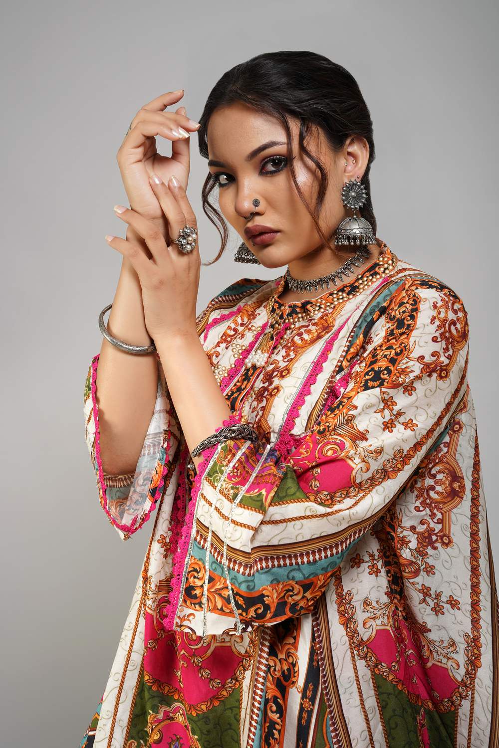 Vintage-inspired printed co-ord set in cotton muslin
