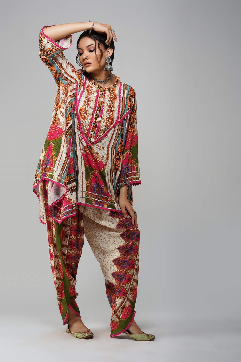 Vintage-inspired printed co-ord set in cotton muslin
