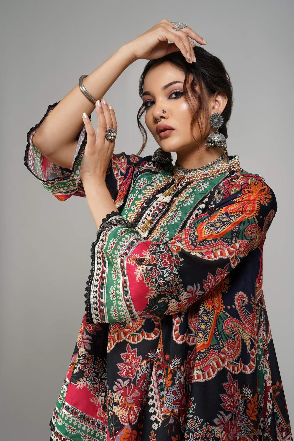 Bohemian Blossom Printed Co-ord Set in Cotton Muslin
