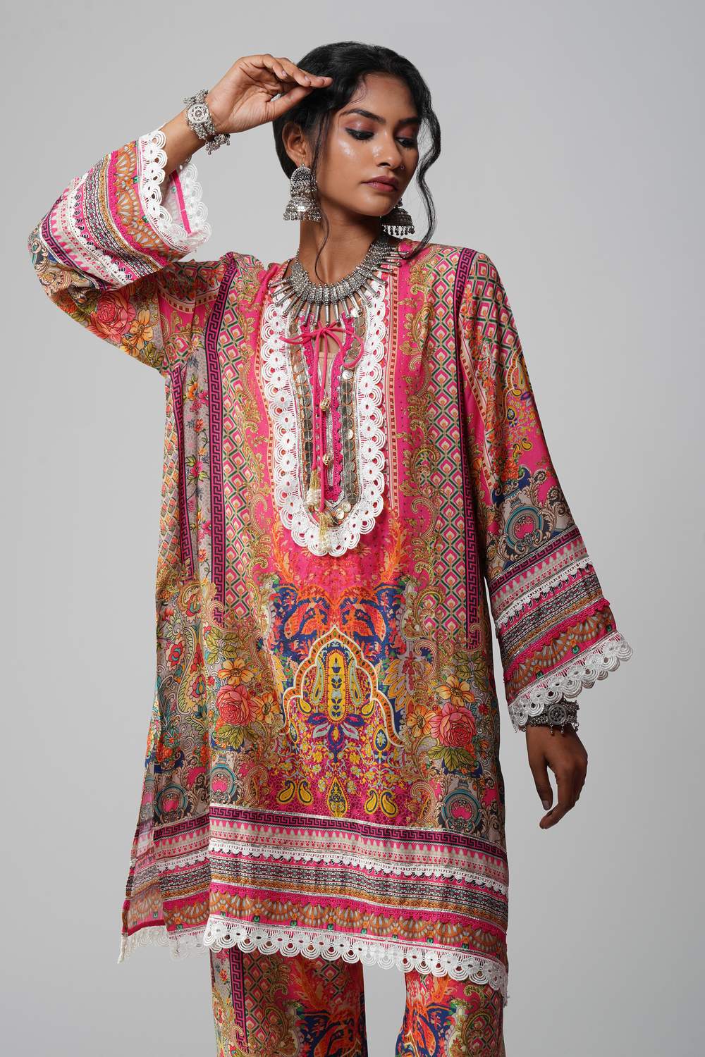 Crimson Bloom in Cotton Muslin