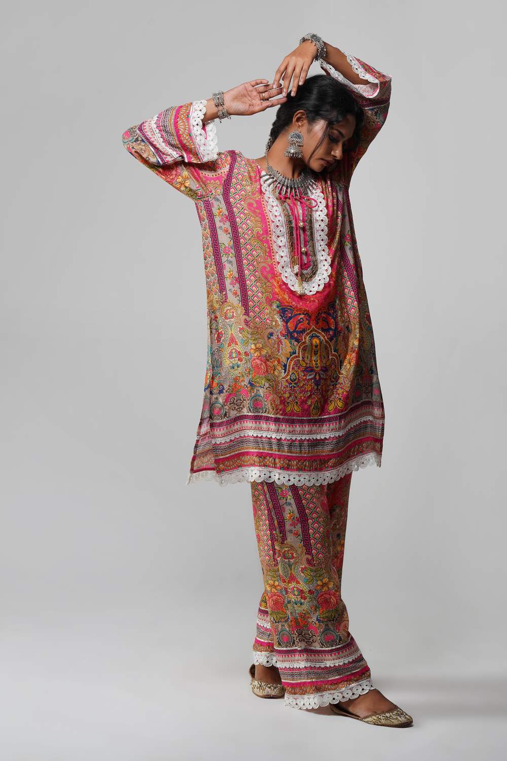 Crimson Bloom in Cotton Muslin