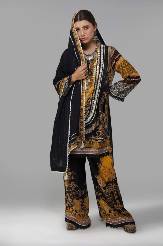 Ishum Royal Heritage Kurta in Mustard & Black – Cotton Muslin Elegance