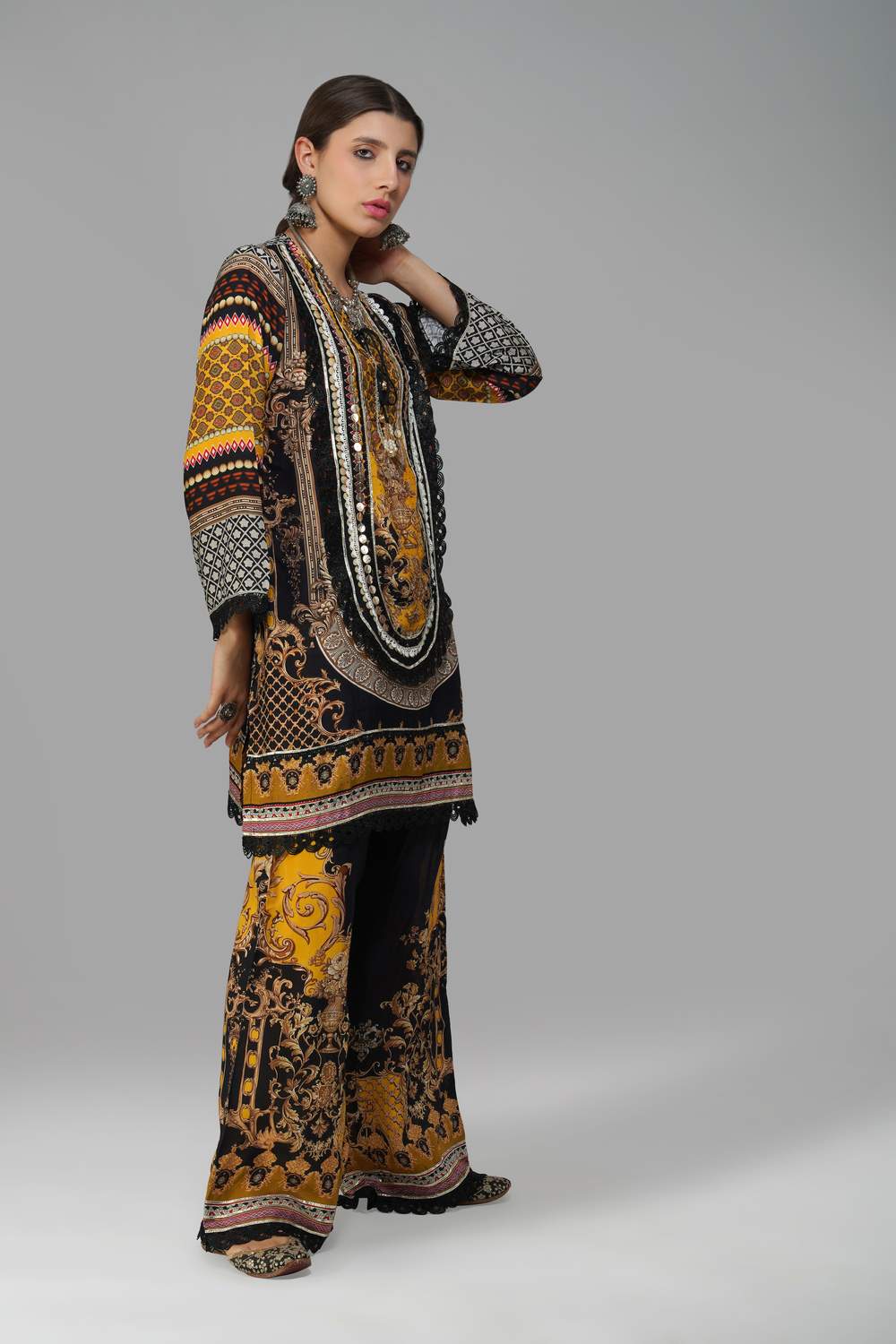 Ishum Royal Heritage Kurta in Mustard & Black – Cotton Muslin Elegance