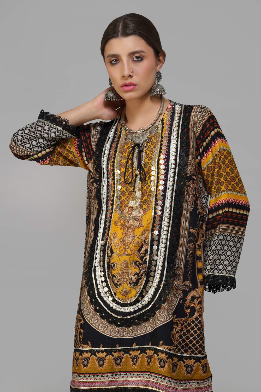 Ishum Royal Heritage Kurta in Mustard & Black – Cotton Muslin Elegance