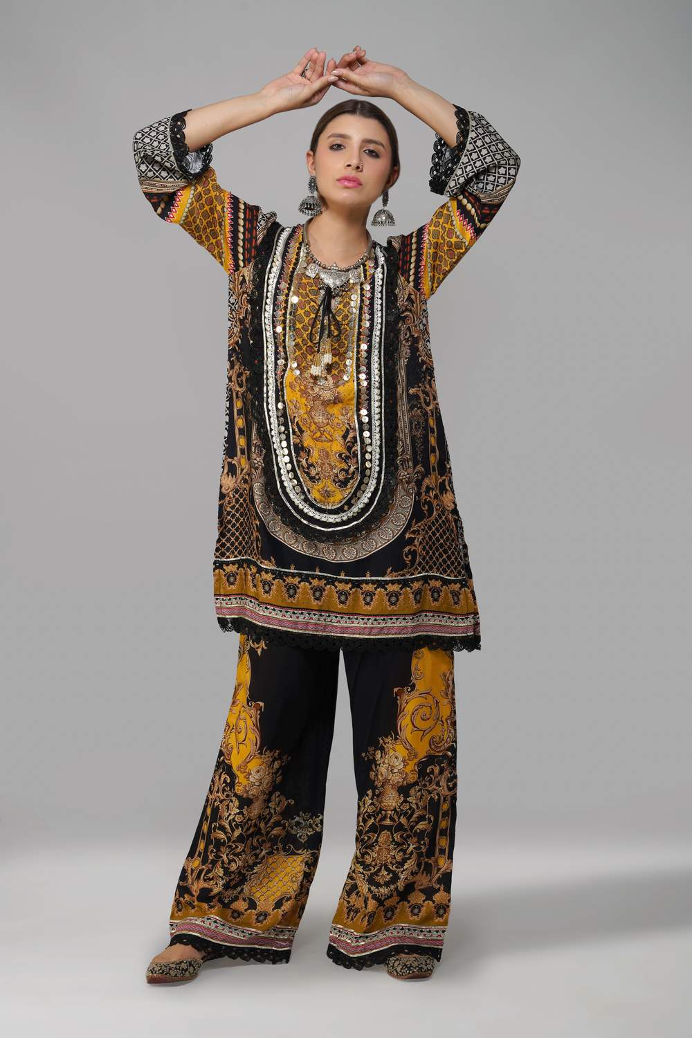 Ishum Royal Heritage Kurta in Mustard & Black – Cotton Muslin Elegance