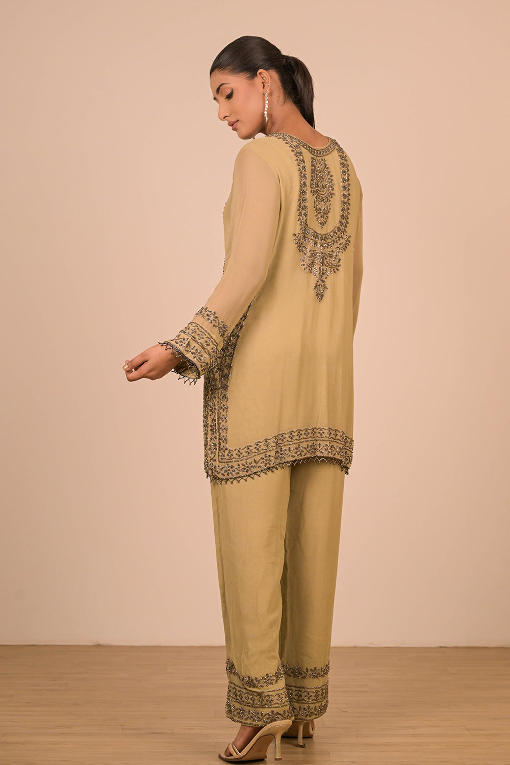 Pista Pearl Embroidered Georgette Kurta Set