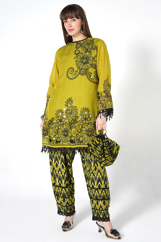 Daily Drama Mehndi Black Linen Designer Co-Ord Set