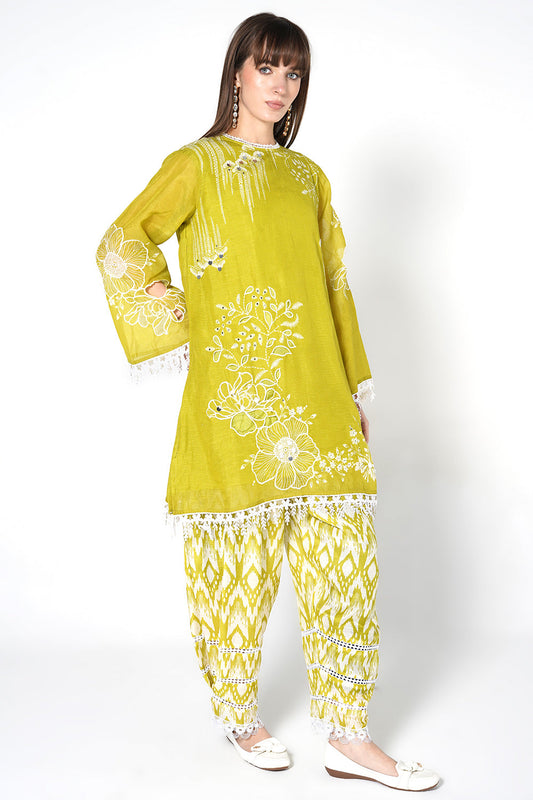 Daily Drama Mehndi Green Linen Designer Co-Ord Set
