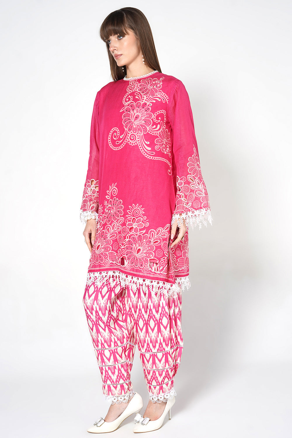 Daily Drama Rani Pink Linen Printed Co-Ord Set