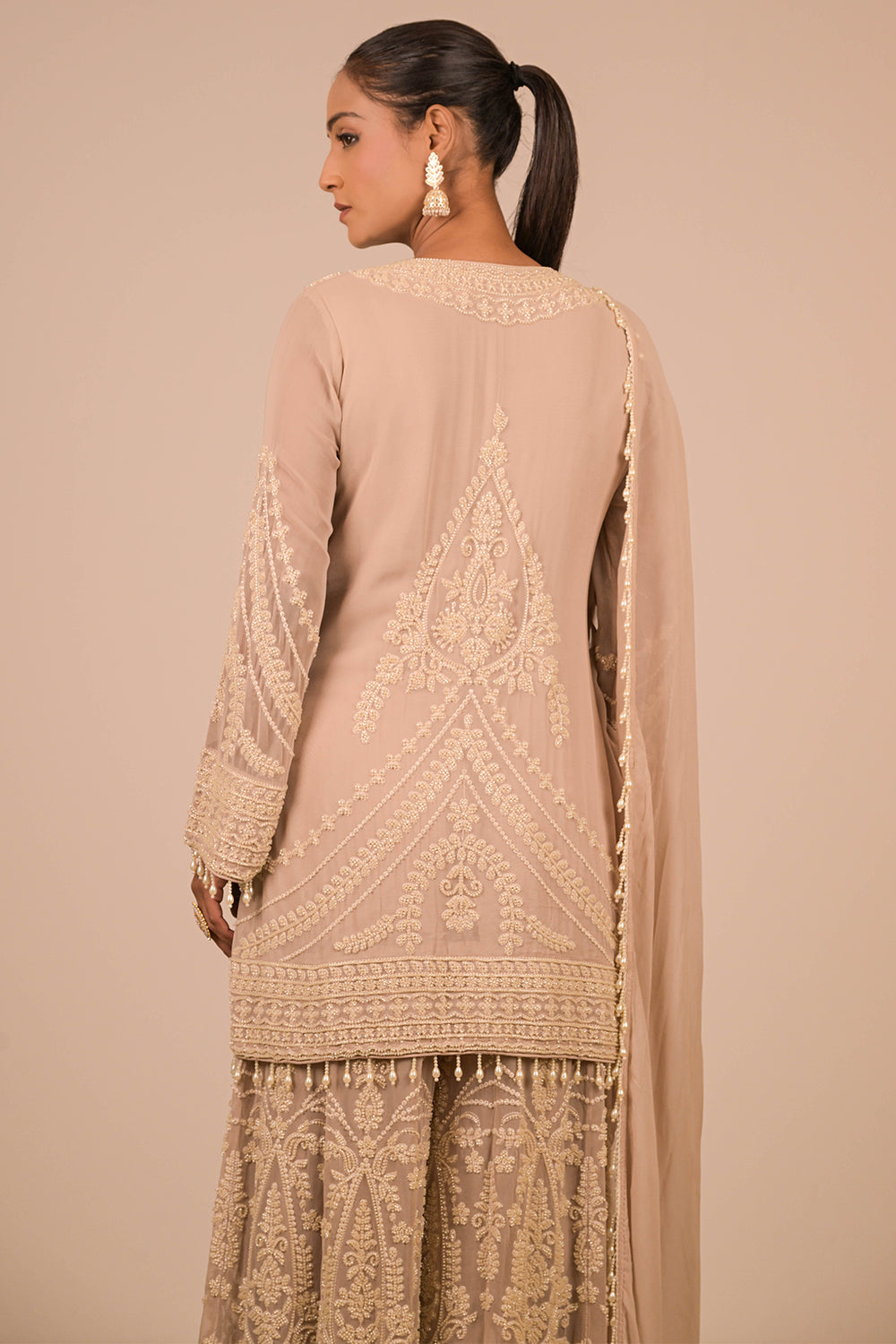 Lavender Georgette Sharara Set with Intricate Moti Embroidery