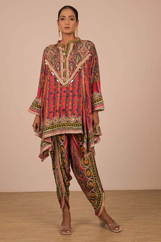 Magenta Crepe Suit with Tulip Pants and Festive Canvas Tote Bag