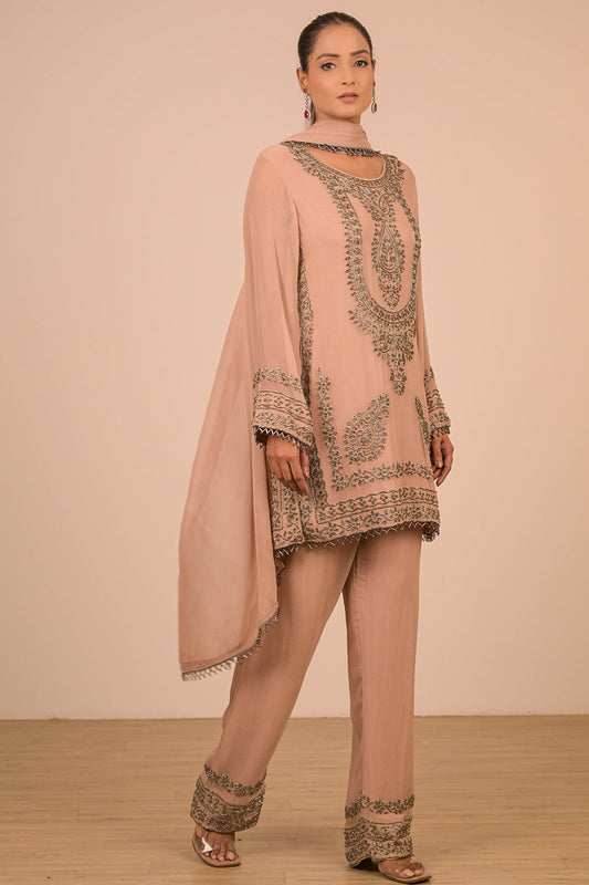Mouse Pearl Embroidered Georgette Kurta Set