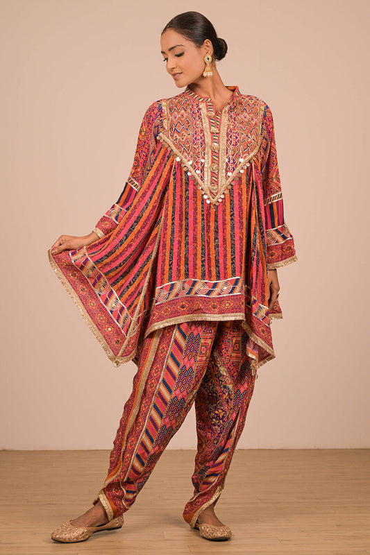 Orange Crepe Suit Set with Tulip Pants and Matching Canvas Tote Bag