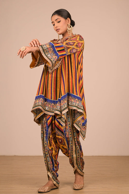 Yellow Crepe Suit Set with Tulip Pants with Canvas Tote Bag