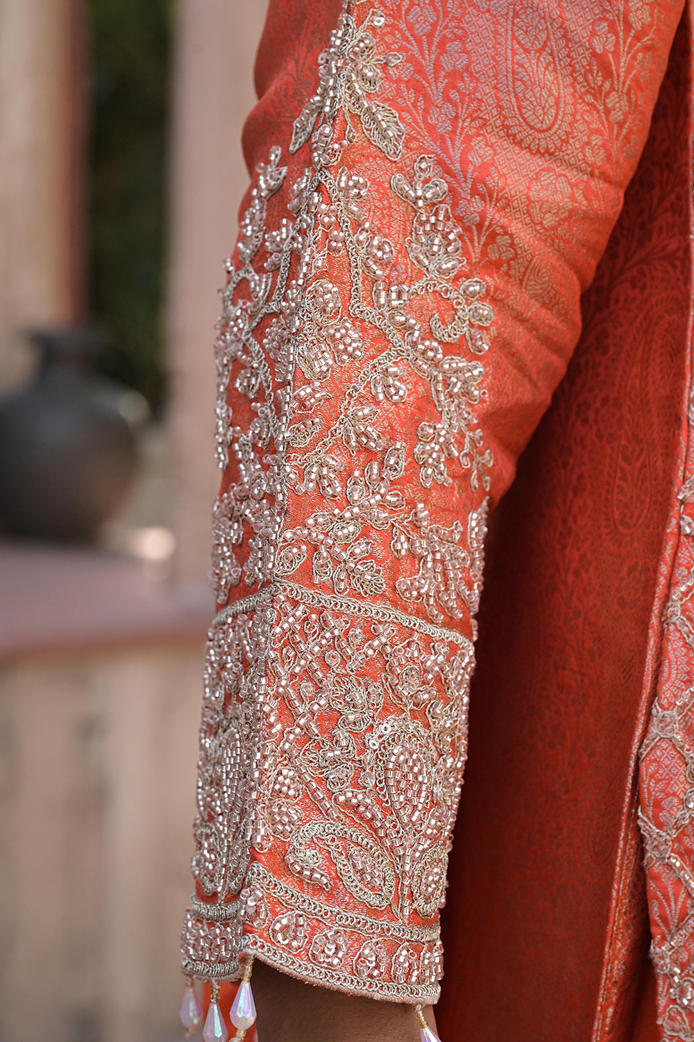 Orange Brocade Kurti Pant Set Designer Indian Ethnic Wear