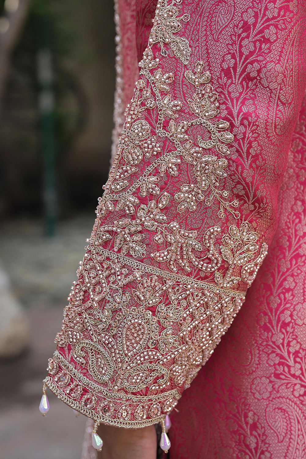 Rani Pink Brocade Kurti Pant Set Indian Party Outfit