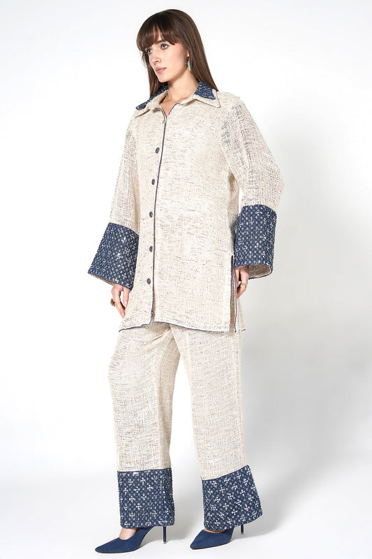 Resha Jute Fabric Designer Co-Ord Set Textured Shirt Palazzo Set