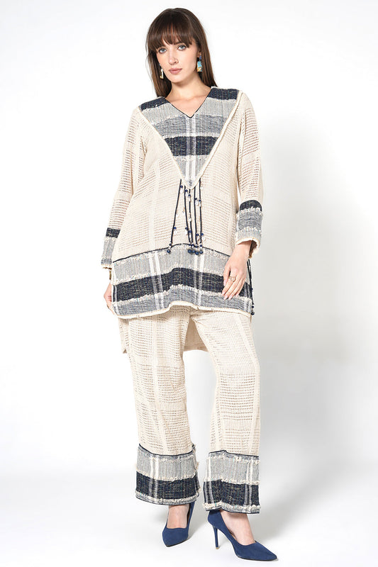 Resha Jute Fabric Textured Designer Co-Ord Set Tassel Detail Outfit