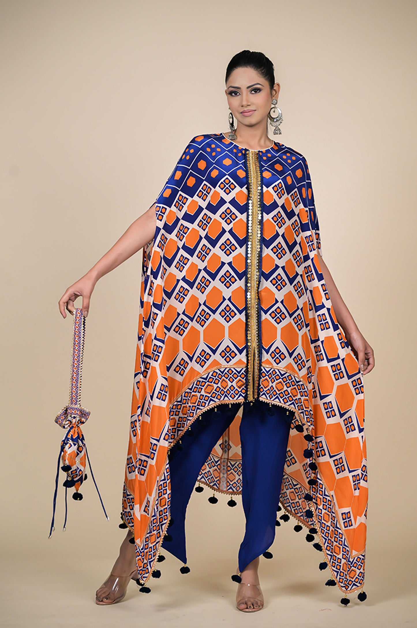 Cobalt Blue Chevron Print Kaftan, Cotton Muslin - Summer Collection #ISH-21-01