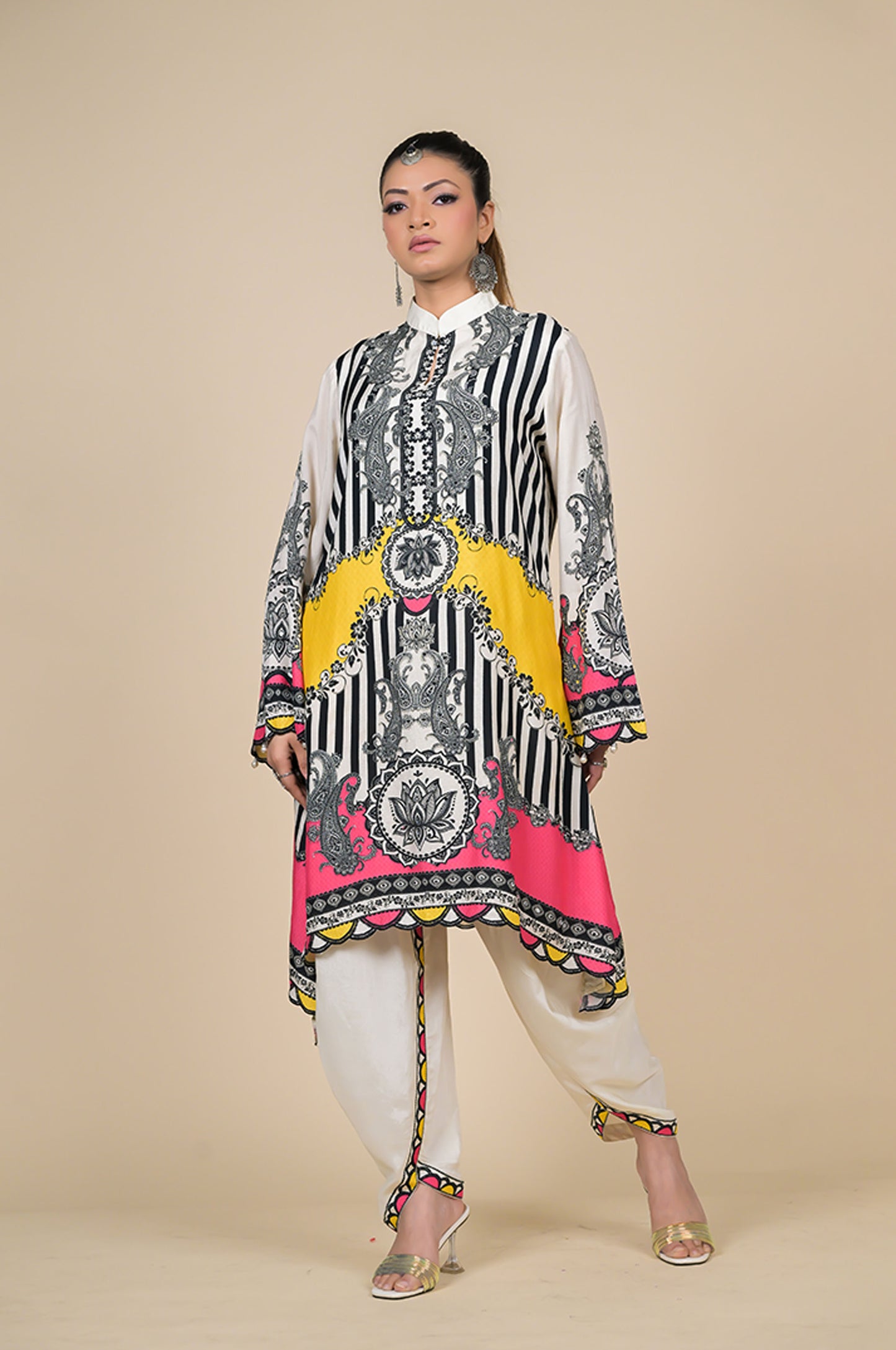 Yellow Printed Kaftan , Cotton Muslin - Summer Collection #ISH-28-02