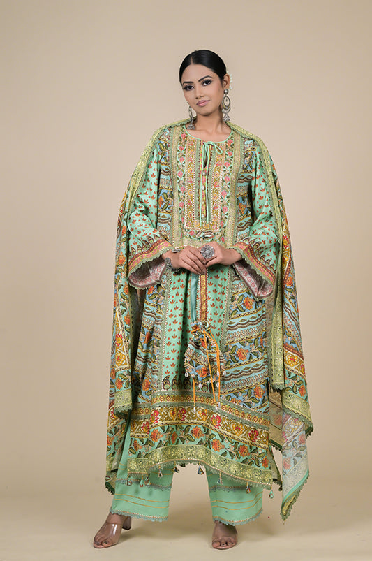 Vibrant Yellow Floral Suit Set - A Timeless Classic Cotton Muslin - #ISH-38-02
