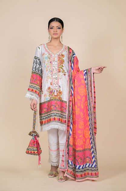 Elegant Multicolored Embroidered Suit for a Graceful Look, Cotton Muslin - Summer Collection #ISH-31-02