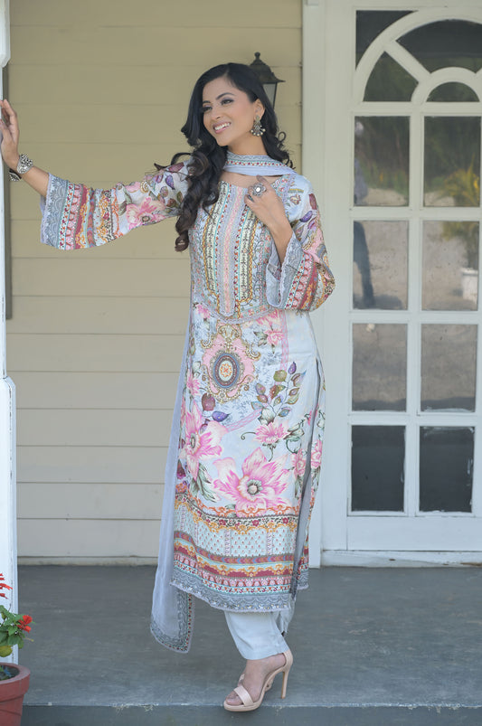 Multi Color Print Suit Set, Cotton Muslin - Summer Collection #ISH-010-02