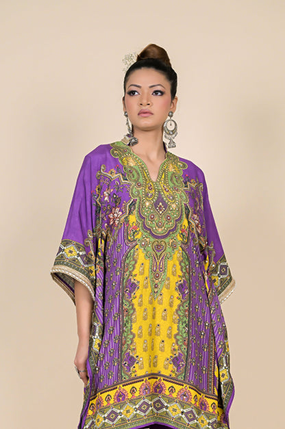 Paisley Print Turquoise Kaftan , Cotton Muslin - Summer Collection #ISH-26-02