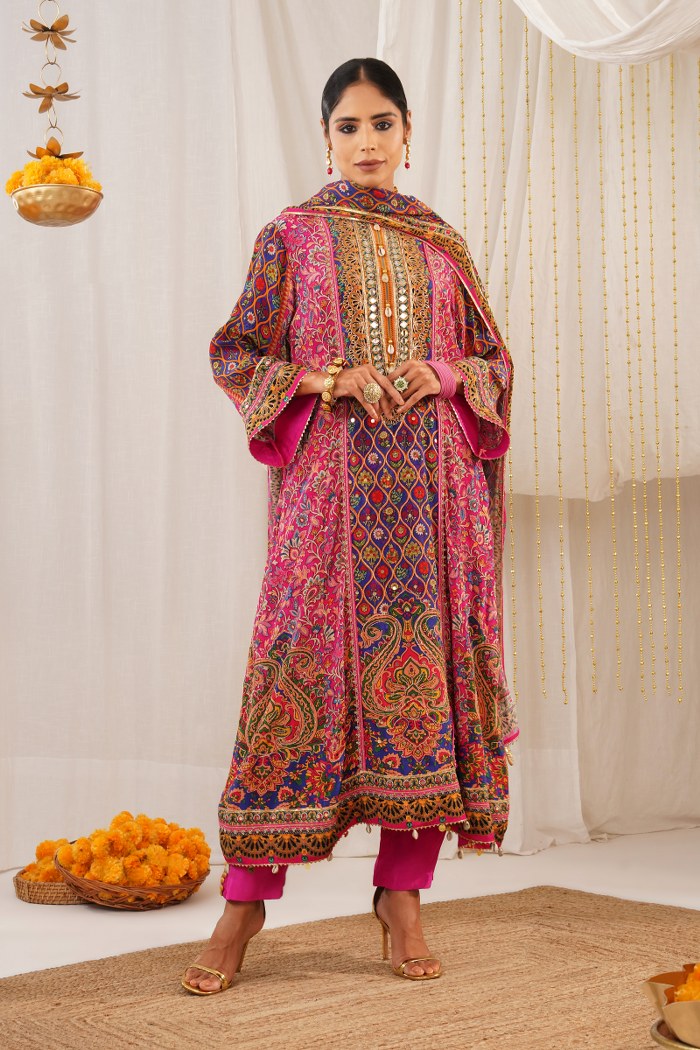 Riwayat - Pink Multicolor Choga Suit Embroidered Elegance