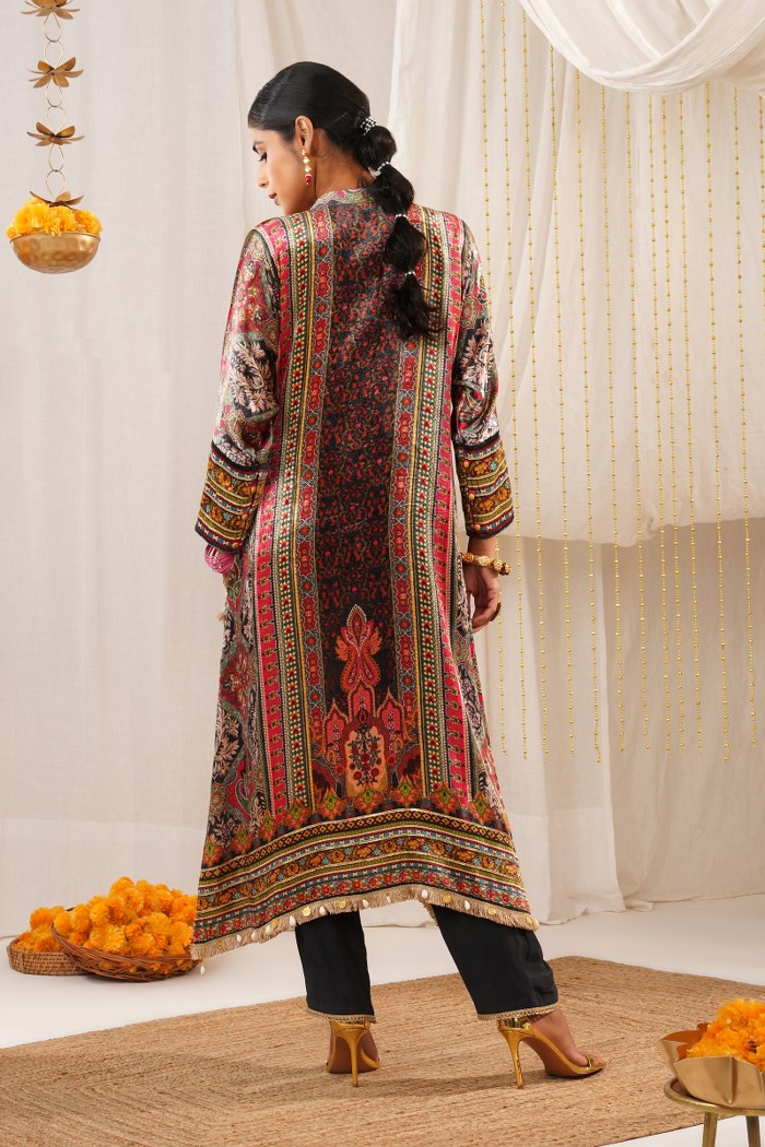 Riwayat - Persian Red Multicolor Printed Velvet Suit Set with Potli and Dupatta