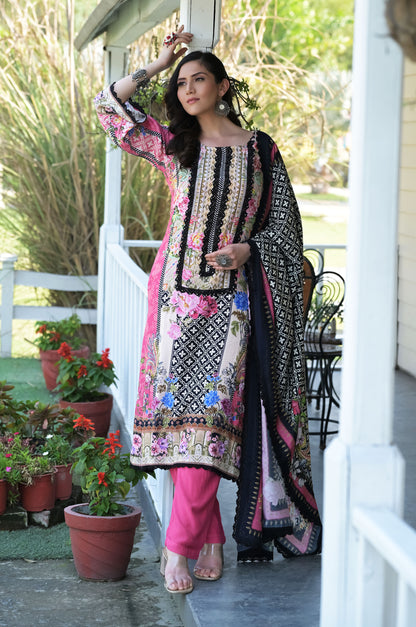 Pakistani Baby Pink Print Suit Set, Cotton Muslin - Summer Collection #ISH-015-01