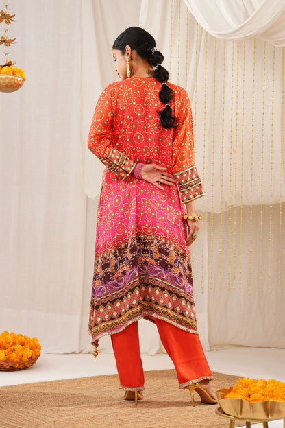 Multicolor Pink Hues Choga Suit Set - Riwayat