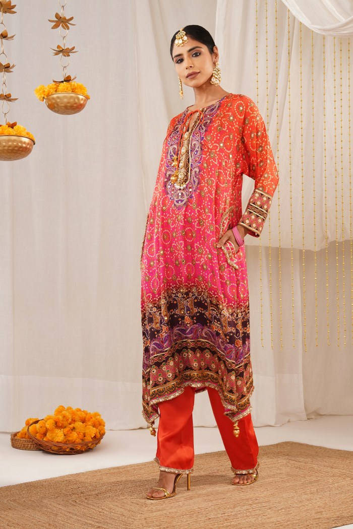 Multicolor Pink Hues Choga Suit Set - Riwayat