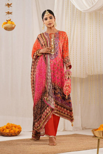 Multicolor Pink Hues Choga Suit Set - Riwayat