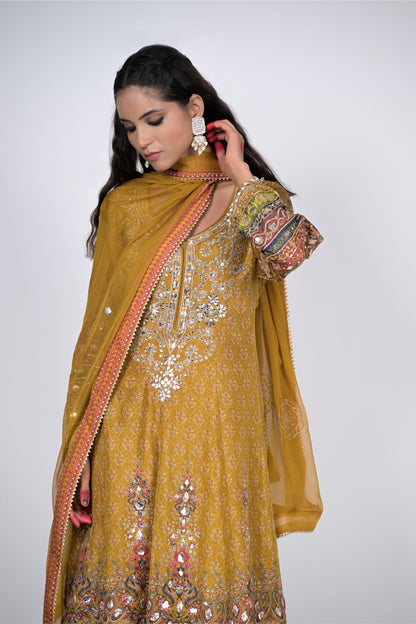 Regal Charm: Rajwada Riwaaz Mustard Anarkali Suit