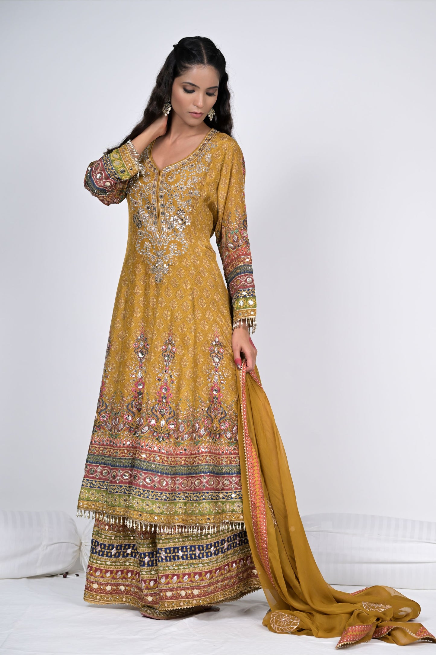 Regal Charm: Rajwada Riwaaz Mustard Anarkali Suit