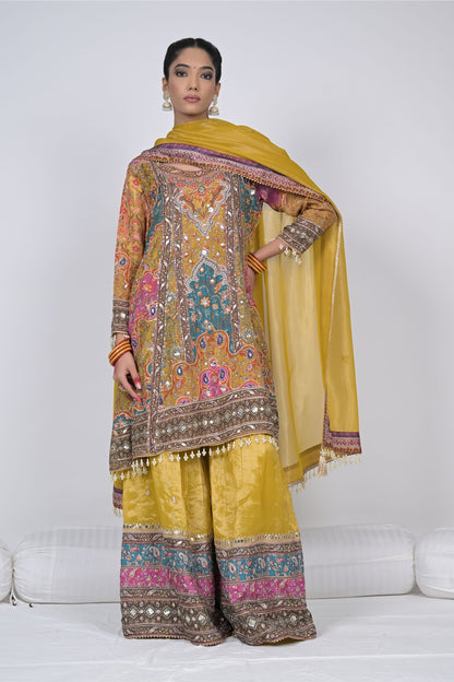 Traditional Rajwada Riwaaz Mustard Sharara Suit